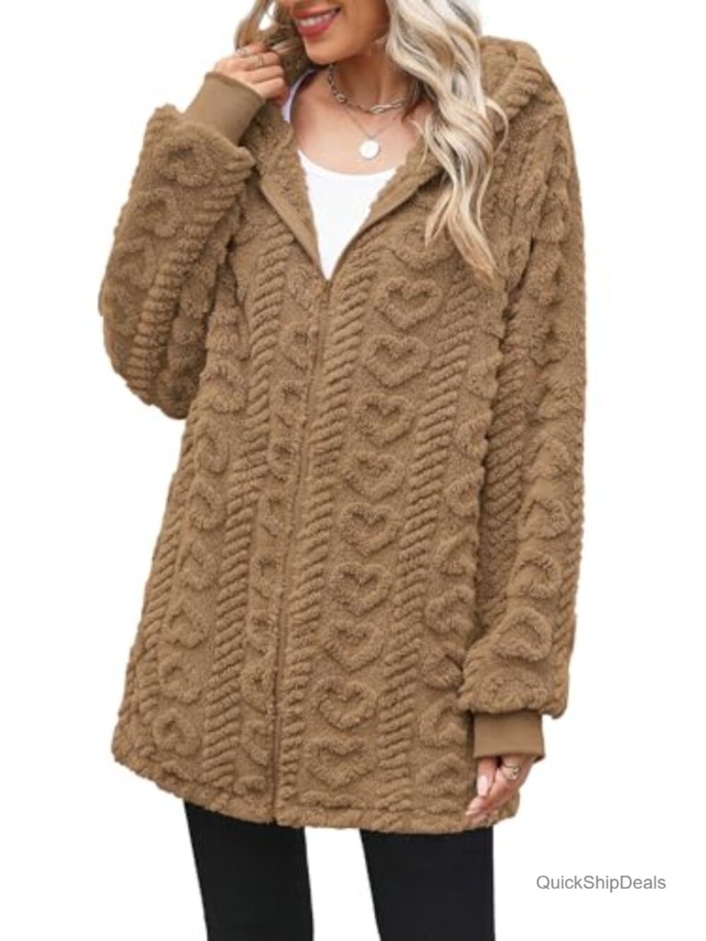 Oversized Sherpa Fleece Hoodie Zip Up Jacket Women's Warm Winter Coat